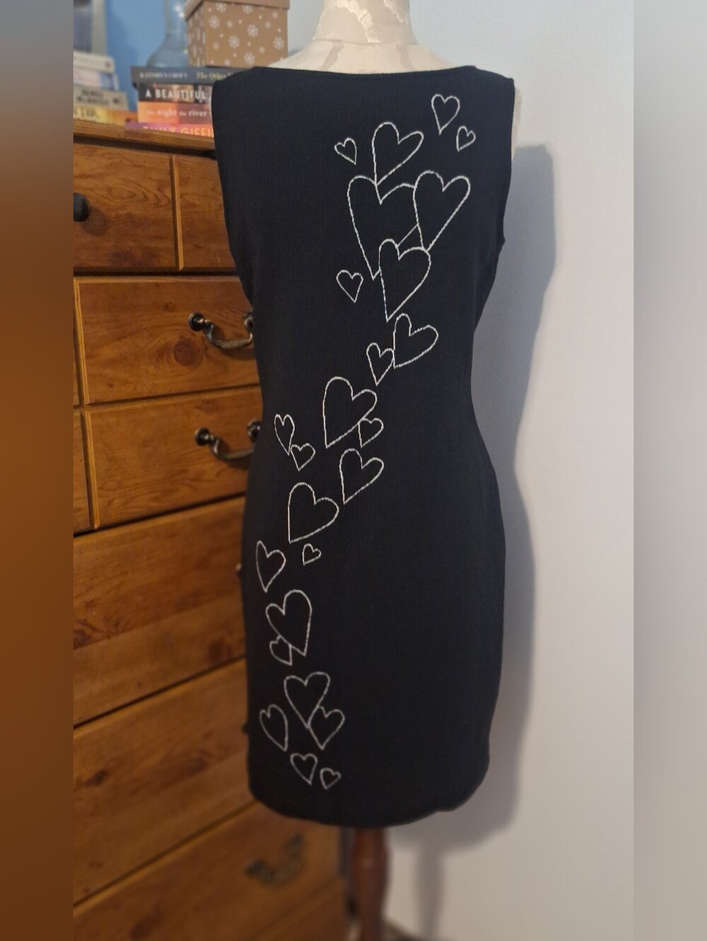 St. John Collection Black Knit "Trail Of Hearts" Embellished Sheath Dress